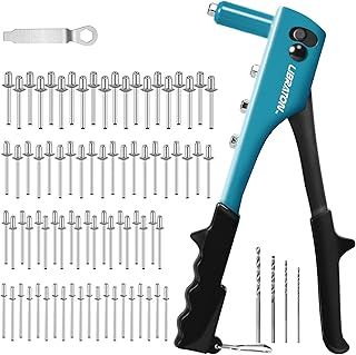 Libraton Rivet Gun, Hand Riveter 80pcs Metal Rivets and 4pcs HSS Drill bits, Pop Rivet Gun, Professional Riveter Tool for Automotive, Railway, Furniture, Instrument
