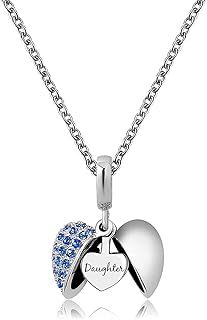 KunBead Jewelry Daughter Necklace from Mum and Dad Small Mini Love Open Heart Pendant Charm 18 inch Necklaces for Women Girls