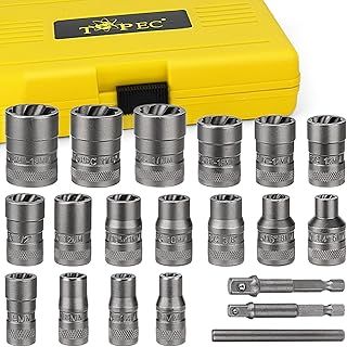 20Pcs Extended Version Bolt Extractor Set, Impact Bolt & Nut Remover Set, Stripped Lug Nut Remover, Extraction Socket Set for Removing Damaged, Frozen, Rusted, Rounded-Off Bolts, Nuts & Screws