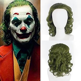 PORSMEER Men's Clown Joker Wig Curly Short Green Cosplay Wig Halloween Costume Party Wigs