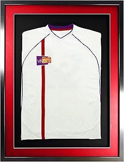DIY Adult 3D Mounted Sports Display Frame for Football, Rugby, Band T-Shirt Shadow Box - 60 x 80cm - Black Frame, Red Mount, Black Backing Card