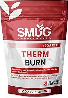 SMUG Supplements Therm Burn Capsules - High Strength Fat Burner and Weight Loss Pills - Includes Caffeine, Green Tea, L-Carnitine and Guarana Extract - Made in Britain