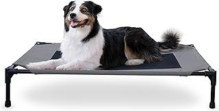 K&H Pet Products Cooling Elevated Dog Bed Outdoor Raised Cot with Washable Breathable Mesh, No-Slip Rubber Feet, Portable Cot Indoor Outdoor, Large Grey/Black Mesh