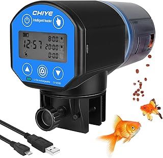 Automatic Fish Feeder, USB Rechargeable 200ML Large Capacity Aquarium Fish Tank Food Dispenser with Feeding Time Display, Moisture Proof Electric Fish Feeder for Vacation Weekend Holiday