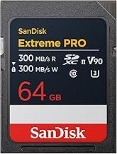 SanDisk Extreme PRO 64GB SDXC UHS-II card, up to 300 MB/s read speeds, 300 MB/s write speeds, V90, Pro-level performance enables cinema-quality 8K video recording