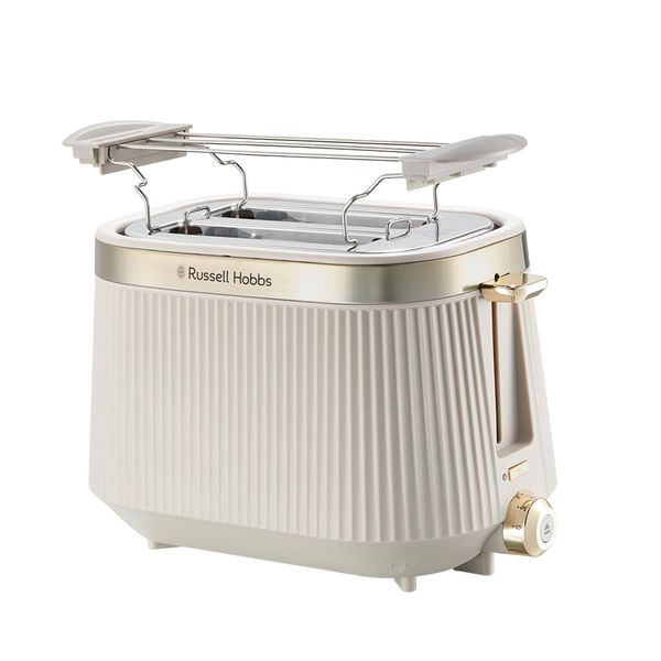 Russell Hobbs Toaster [for 2 slices] Brontë Beige (6 settings, matte finish, silver accents, thaw, warming, raising, lift & look, roll holder) 26761-56