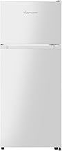Fridgemaster MTM48120E 48cm Freestanding Top Mounted Fridge Freezer - 124-litre capacity with Adjustable Thermostat - Reversible Door - LED Lighting- 4 Star Freezer Rating - White - E Rated