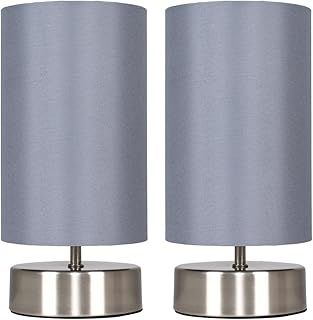 MiniSun | Modern Brushed Chrome Touch Table Lamps with Grey Light Shades | Table Lamps, Home Décor & Improvement Essential | Set of 2