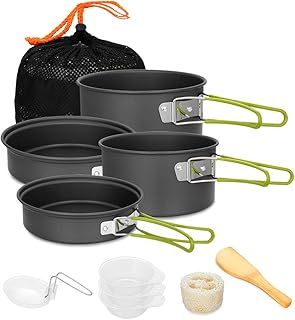 Gutsdoor Camping Cookware Set Camping Cooking Set Non Stick Family Backpacking Cooking Set Lightweight Stackable Pot Pan Bowls with Storage Bag for Outdoor Hiking