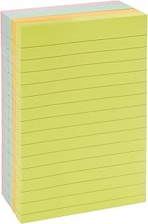 Amazon Basics Lined Square Sticky Notes, 10.16 x 15 cm, Assorted Colours, Pack of 5