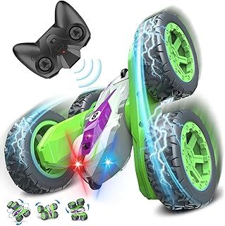 Gralal Remote Control Cars for Kids with LED Lights, 360° Double Side Flips Rc Car Toys for 3-12 Year Old Boys, 2.4GHz 4WD Monster Truck Gifts Toy for Boys Kids Toys Age 3+, Grass Green