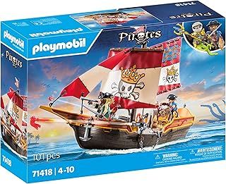 Playmobil 71418 Pirates: Small Pirate Vessel, exciting adventures on the high seas, complete with extensive accessories, fun imaginative role-play, playsets suitable for children ages 4+