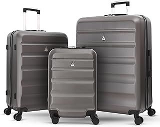 Aerolite Set of 2 21”/55cm ABS Cabin Hand Luggage Hardshell Travel Suitcase (Black)