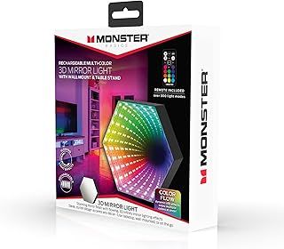 Monster Rechargeable Multicolor Infinity Mirror Light, 300 Possible Settings, Customizable With Remote Control, Use As Desk/Wall Light With Magnet Plate, Power It From USB Source With Charging Cable