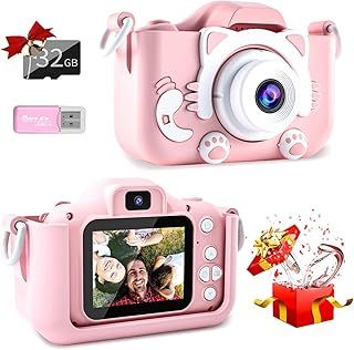 Kids Digital Camera, 1080P HD 2.0 Inch Screen With 32GB Card and Reader, Selfie Camera for Children 3-12 Years Old, Boys and Girls Birthday Christmas Toy