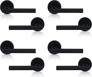 XFORT : Set of 4 Matt Black Reindeer Door Handles Twisted and Rosette Ideal for Interior Wooden Doors