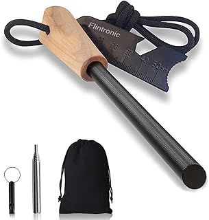 flintronic Survival Fire Steel, Flint Striker Steel Fire Starter Kit, Magnesium Ferrocium Rod Firesteel with Scale Scraper & Whistle, Outdoor Emergency Survival Tool for Travelling Camping Hiking