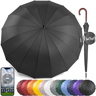Royal Walk Windproof Umbrella Black Large 54 Inch Automatic Open for 2 Persons Stormproof for Men Women Classic Wooden Handle Lightweight Waterproof 16 Ribs Travel Golf 120cm (Black)