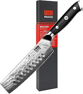 SHAN ZU Chef Knife 8 Inch Japanese Steel Damascus Kitchen Knife, Professional Nakiri Knife Sharp High Carbon Super Steel 67 Layers Kitchen Nakiri Chef Knife with G10 Handle