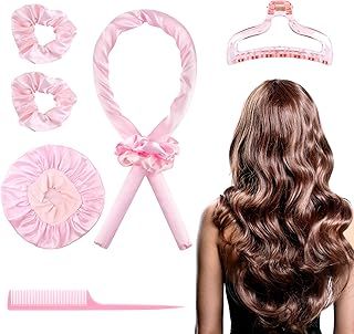 Heatless curlers and Bonnet Hair Wrap Combo- Embrace Overnight Healthier Heatless Curls with Heat-free Silk Rubber Headband rod, Protect Curls with frizz free Silk Bonnet Sleep Cap
