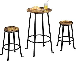 Yaheetech Bar Table Set 3 Piece Dining Table Set Kitchen Table & Chair Sets for 2 Breakfast Bar Table and Stools Set with Space Saving Design for Dining Room Living Room Kitchen, Gray
