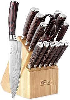 Kitchen Knife Set with Block, 14 Pieces Knife Sets for Kitchen with Block, High Carbon German Stainless Steel Sharp Chef Knife Set with Ergonomic Pakkawood Handle