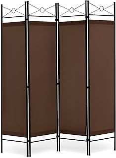 COSTWAY 4 Panel Folding Room Divider, Freestanding Wall Privacy Screen Protector with Detachable Cloth, Home Living Room Bedroom Office Paravent Partition Separator (Brown)