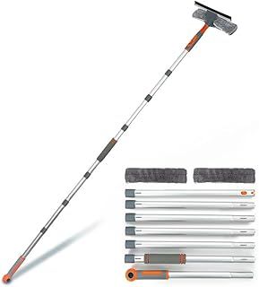 Professional Window Squeegee Cleaner, 2 in 1 Shower Squeegee with Extension Pole, 105‘’ Telescopic Window Washing Equipment with Bendable Head, Glass Cleaning Tools for Indoor/Outdoor High Window