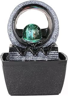 Dyna-Living Indoor Water Fountain with Rolling Ball LED Light Feng Shui Tabletop Fountain Sound Relaxation Fountain Home Office Decoration,3 Pin UK Plug Included Style 1