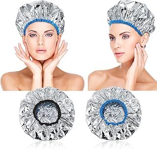 2 Pcs Heat Cap for Deep Conditioning Hair Cap for Oil Treatment Double Layer Aluminum Foil Heat Cap Reusable Steam Cap Processing Caps Shower Cap for Long Thick Hair Dyeing Home Salon Black Blue