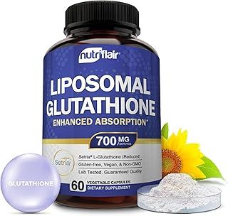 Liposomal Glutathione Setria® 700mg - Pure Reduced, Stable, Active Form L Glutathione reductase (GSH), Enhanced Absorption - Non GMO Antioxidant, Detox, Cardiovascular, Brain, Immune Health
