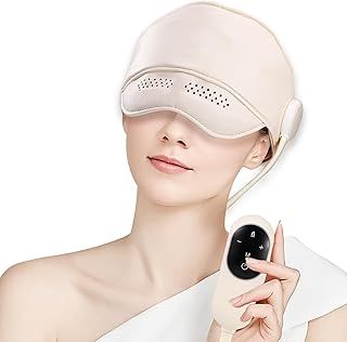 Compress Head Massager and Eye Heating, Electric Migraine Relief Cap Massager Helps to Tension Headache Relief, Stress Relax, Sleep Aid, Head & Eye Mask Massager with 4 Modes Compression and 3 Heating