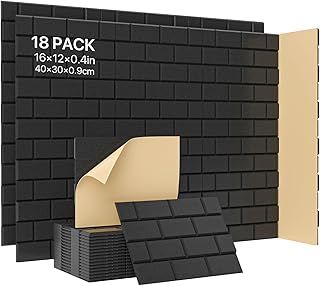 Acoustic Wall Panels Self-Adhesive, 6 Pcs, Kuchoow Sound Proofing Panels for Echoes Absorbing & Noise Reduction, Studio, Living Room, Offices Decoration, 17.5" X 12" X 0.4", Leaf