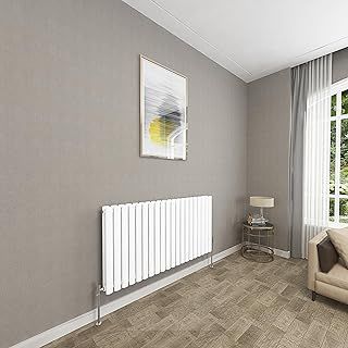 Sky bathroom | 600x1180mm - Modern White Horizontal Double Panel Oval Column Radiator Central Heating Designer Radiator