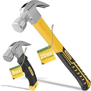 Claw Hammer Set 2pcs - Claw Hammer 20oz & Stubby Hammer 8oz, Solid Forged Steel with Curved Non-Slip TPR Comfort Grip for DIY Projects in Home & Office - Set of 2