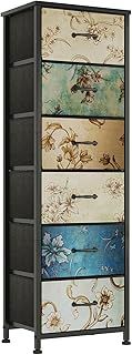 CAIYUN Chest of Drawers Bedroom with 6 Drawers, Tall Fabric Dressers with Flower Printing, Dresser for Entryway Hallway Living Room, Closet Storage Drawer, Bedside Table