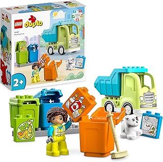 LEGO DUPLO Town Recycling Truck Bin Lorry Toy, Learning and Colour Sorting Toys for 2+ Year old Toddlers and Kids, Develop Fine Motor Skills Set 10987