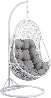 Yaheetech Hammock Chair Rattan Swing Chair, Hammock Chair Garden Swing Chair Patio Hanging Chair Indoor/Outdoor with Soft Cushion Armrest Design White