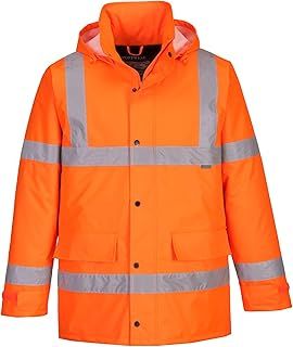 Portwest S460 Men's Winter Traffic Jacket Hi Vis Hooded Work Coat Reflective Fully Lined Zip Safety Utility Waterproof Reflective Workwear