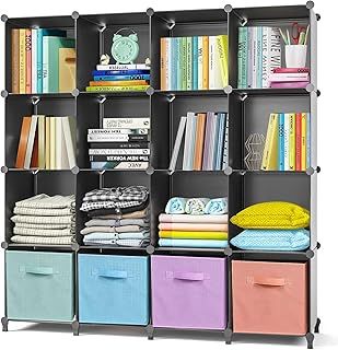 AWTATOS Bookcase 16 Cube Storage Unit Bookshelf Cube Storage DIY Cube Unit, Ideal for Bedroom, Living Room, Office, 49.2 "L x 11.8 "W x 37.2 "H Black ULPZ017