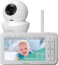Babysense 720p 5" HD Baby Monitor, Video Baby Monitor with Camera and Audio, Remote Pan and Tilt, Adjustable Night Light, Long Range, Two-Way Audio, 4x Zoom, Night Vision, 4000mAh Battery