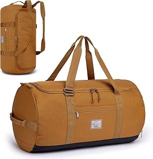 Lyweem Travel Duffel Bag for Men, 60L Large Sports Duffle Bag Backpack for Women Weekender Overnight Holdall Bags with Shoes Compartment Multifunctional Gym Bags, Brown