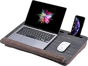 Vigo Wood Laptop Desk for Bed, Lap Desk with Cushion, Laptop Stand for Bed, Fits up to 17.3'' Laptop, Tablet and Phone Holder, Ergonomic Design, Device Holders, Soft Wrist Pad