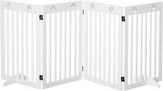 PawHut Pet Gate Foldable Fence Freestanding Dog Barrier w/ Support Feet White