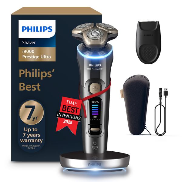 Philips Shaver i9000 Prestige Ultra, Wet & Dry Electric Shaver, Dark Slate, Skin IQ Pro Technology, Triple Lift & Cut System, 360 Rotating NanoTech Precision Blades, 5 Shaving Modes, Model XP9402/11