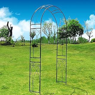 OUTOUR® Stereoscopic Metal Garden Arch Arbor Arbour Archway with Graceful Curve for Climbing Plants Roses Vines, Outdoor Garden Lawn Backyard Patio, Wedding, Black