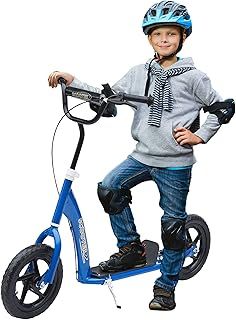 HOMCOM Kids Scooter with 12" EVA Tyres, Rear Brake, Big Wheels for 5-12 Years Old