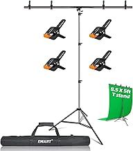 T-Shape Portable Background Support Kit 1.5M (5ft) Wide 2.6M (8.5ft) Height Adjustable Photo Backdrop Stand with 4 Spring Clamps
