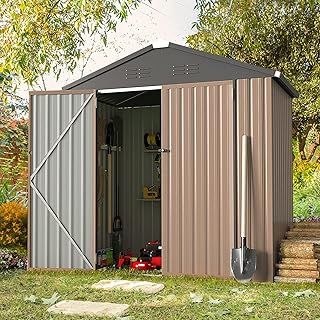6x4ft Outdoor Storage Shed, Bike Tool Garden Metal Sheds With Lockable Door Galvanised Steel Garden Storage Grey