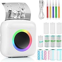 Mini Photo Printer, Wireless, Thermal, Bluetooth, Black and White, Portable, Compact, 200 DPI, 11 Rolls of Paper, 5 Coloured Pencils, Smartphone Compatible